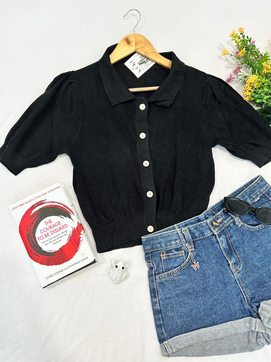Black collar korean  cute top