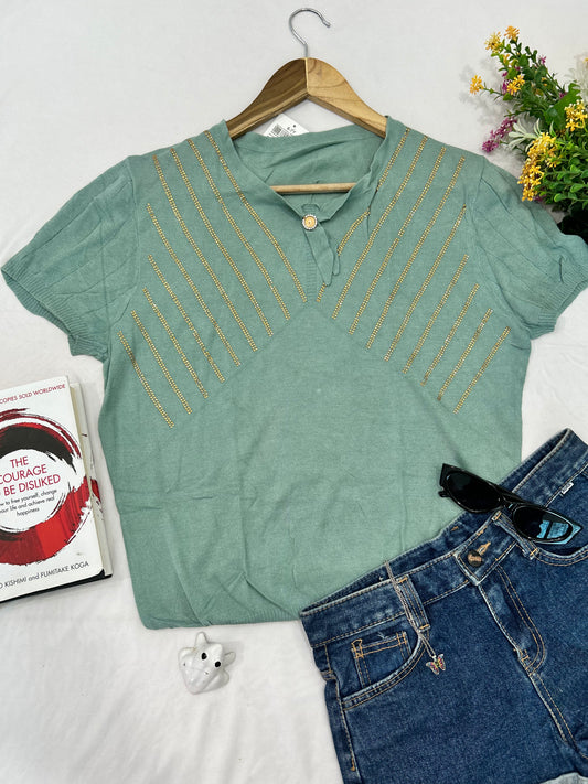 Sea green fancy korean top