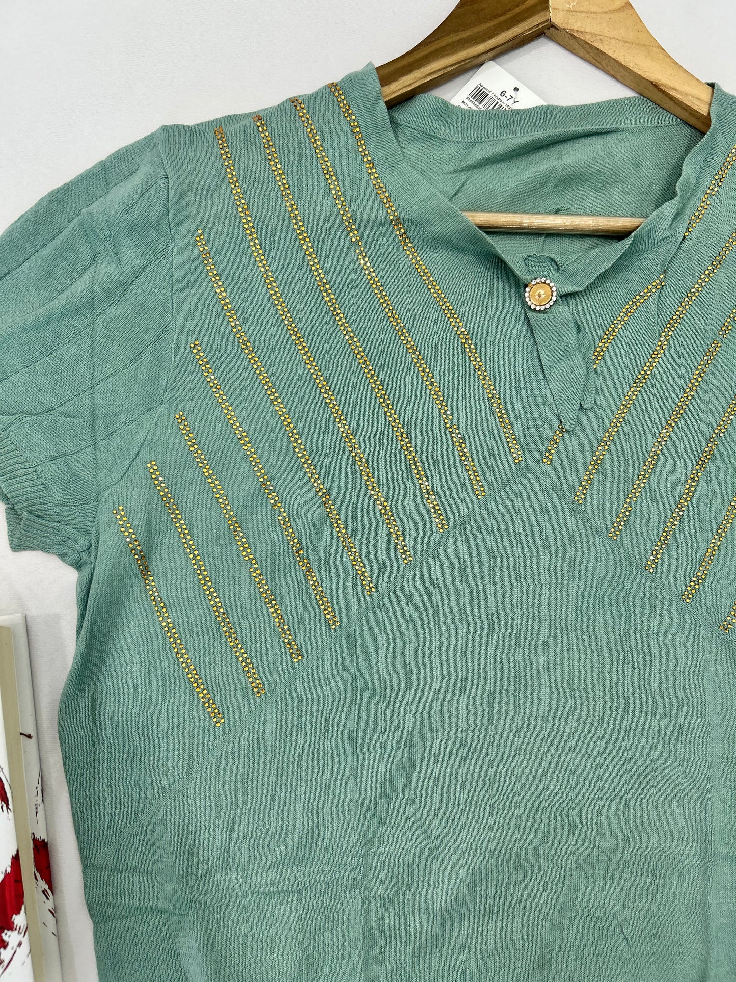 Sea green fancy korean top