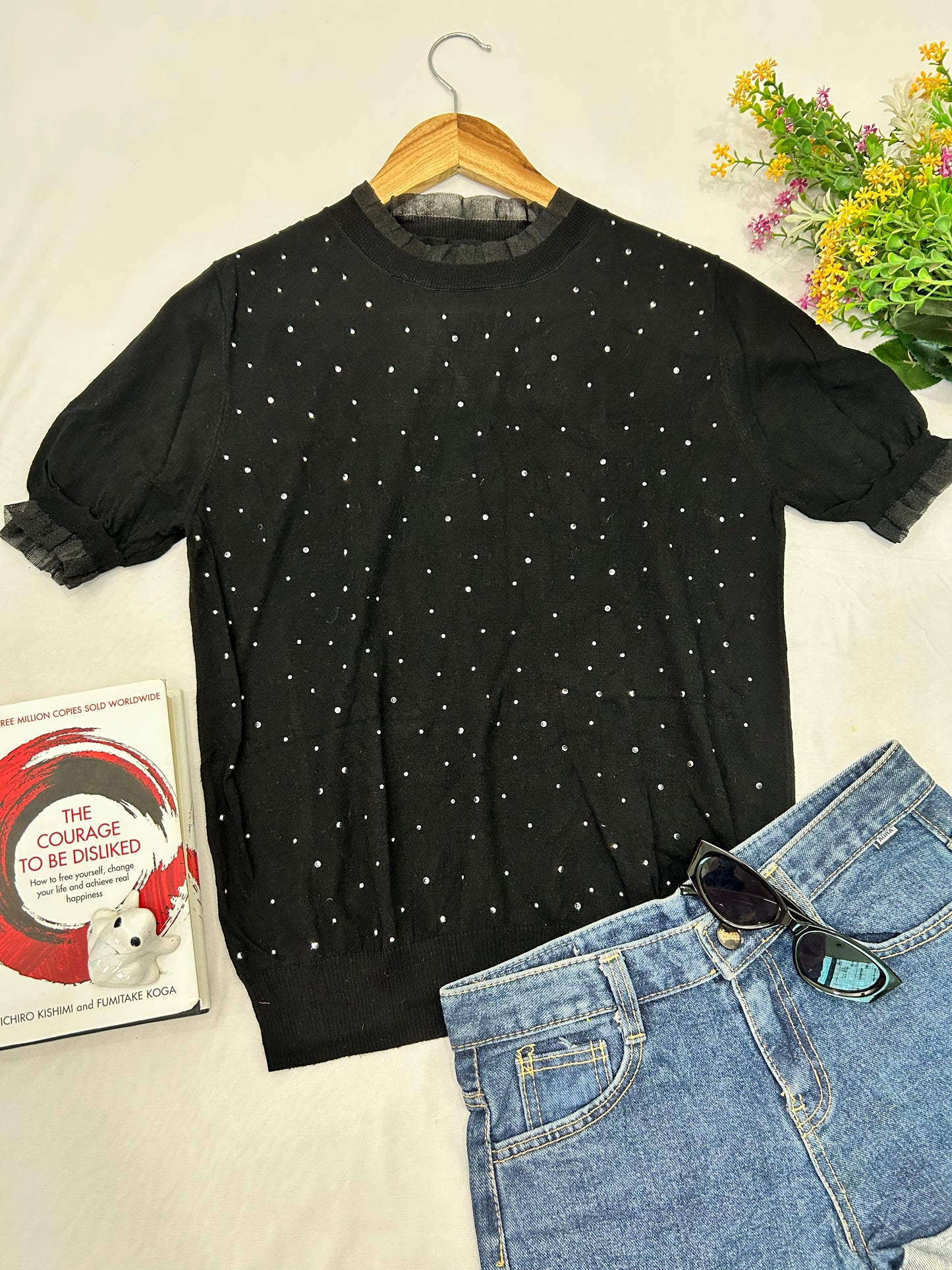 Black cute beaded top