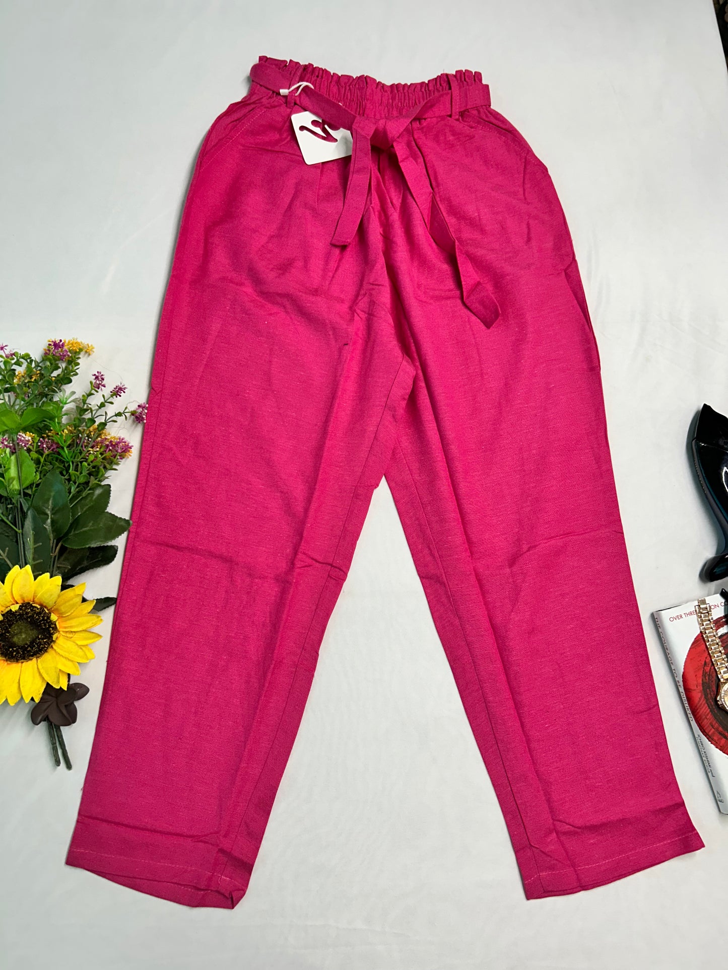 Linen pant -Pink with bow