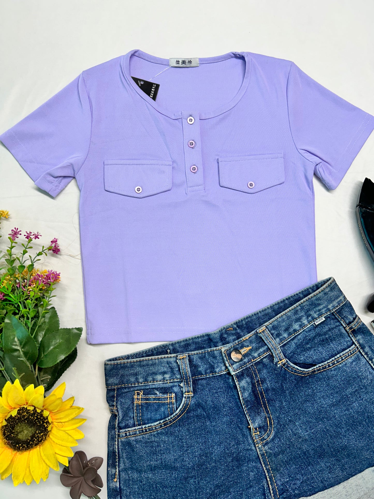 Cute poket top-PURPLE