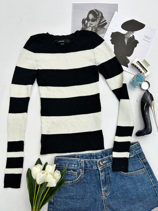 White Black striped top