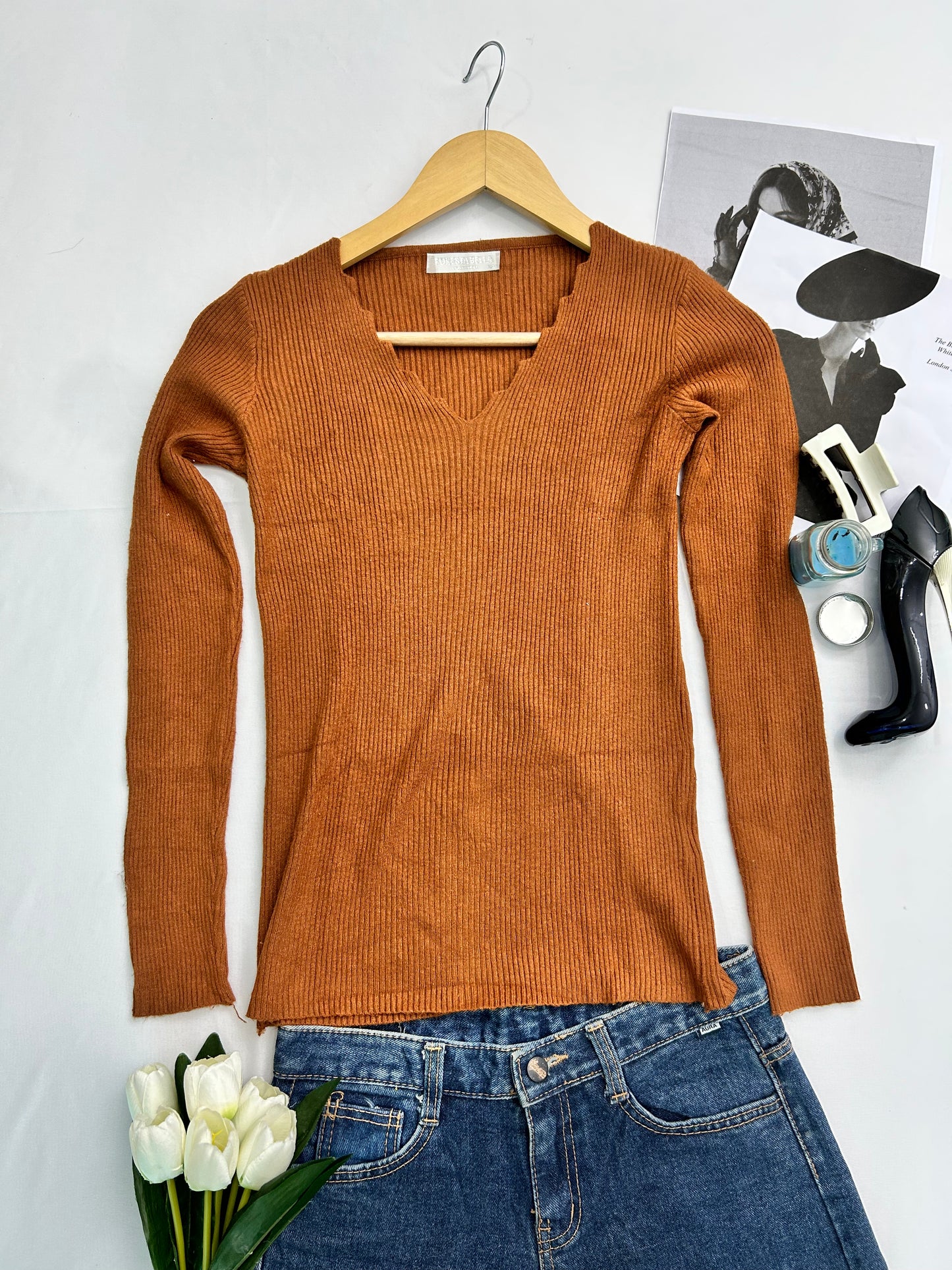 Rust v-neck top