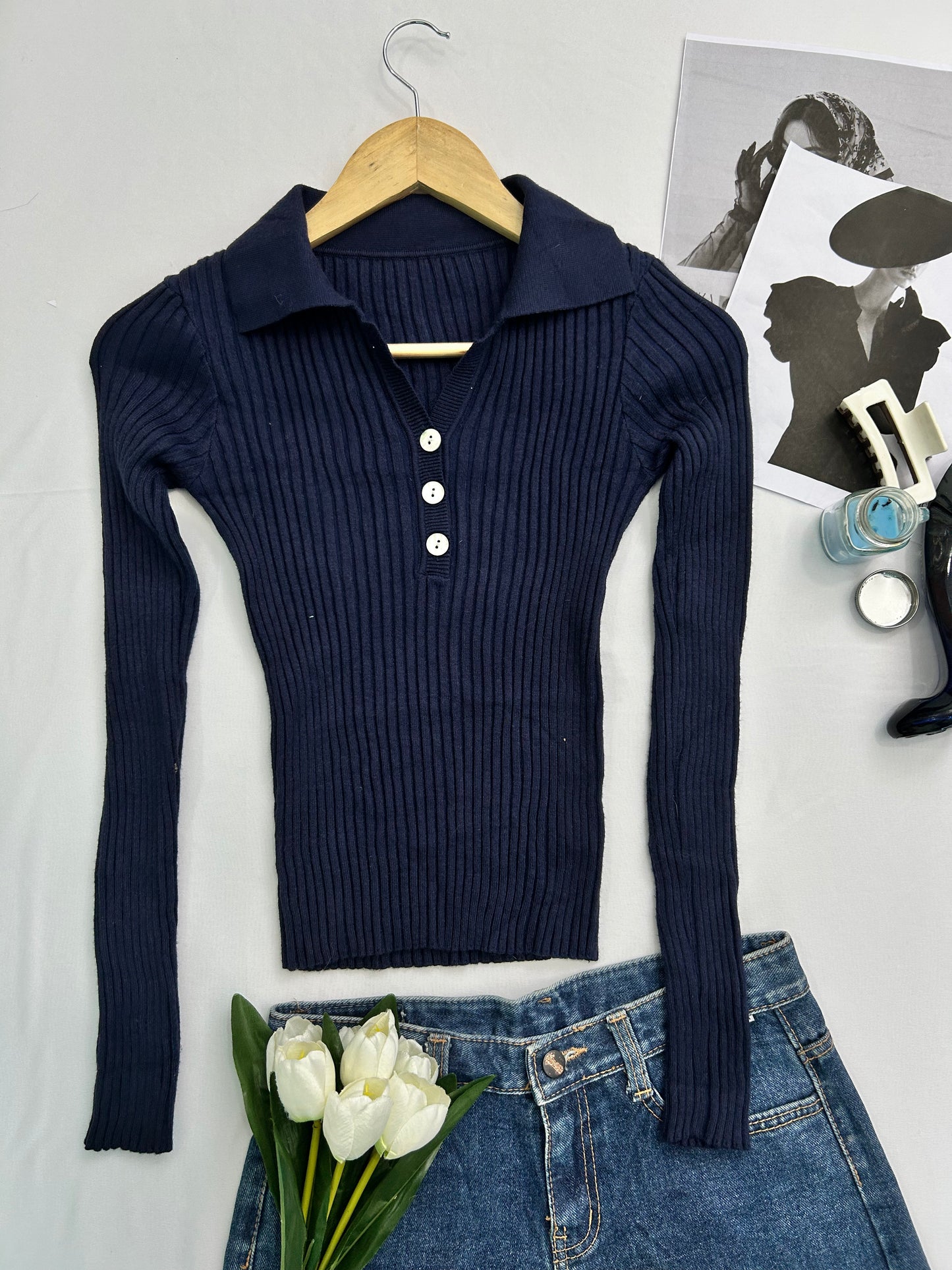 Navy blue collar top