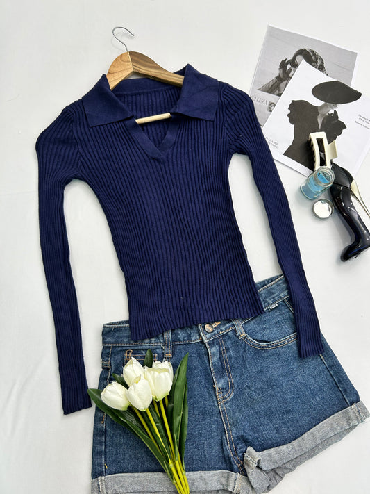 Navy blue collar top