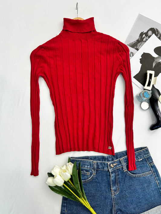 High neck red top
