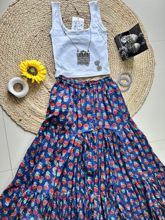 Royal bvlue floral printed skirt