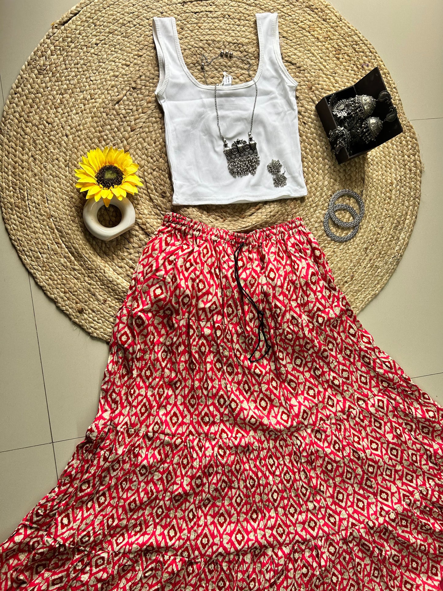 Pink pattern cute skirt