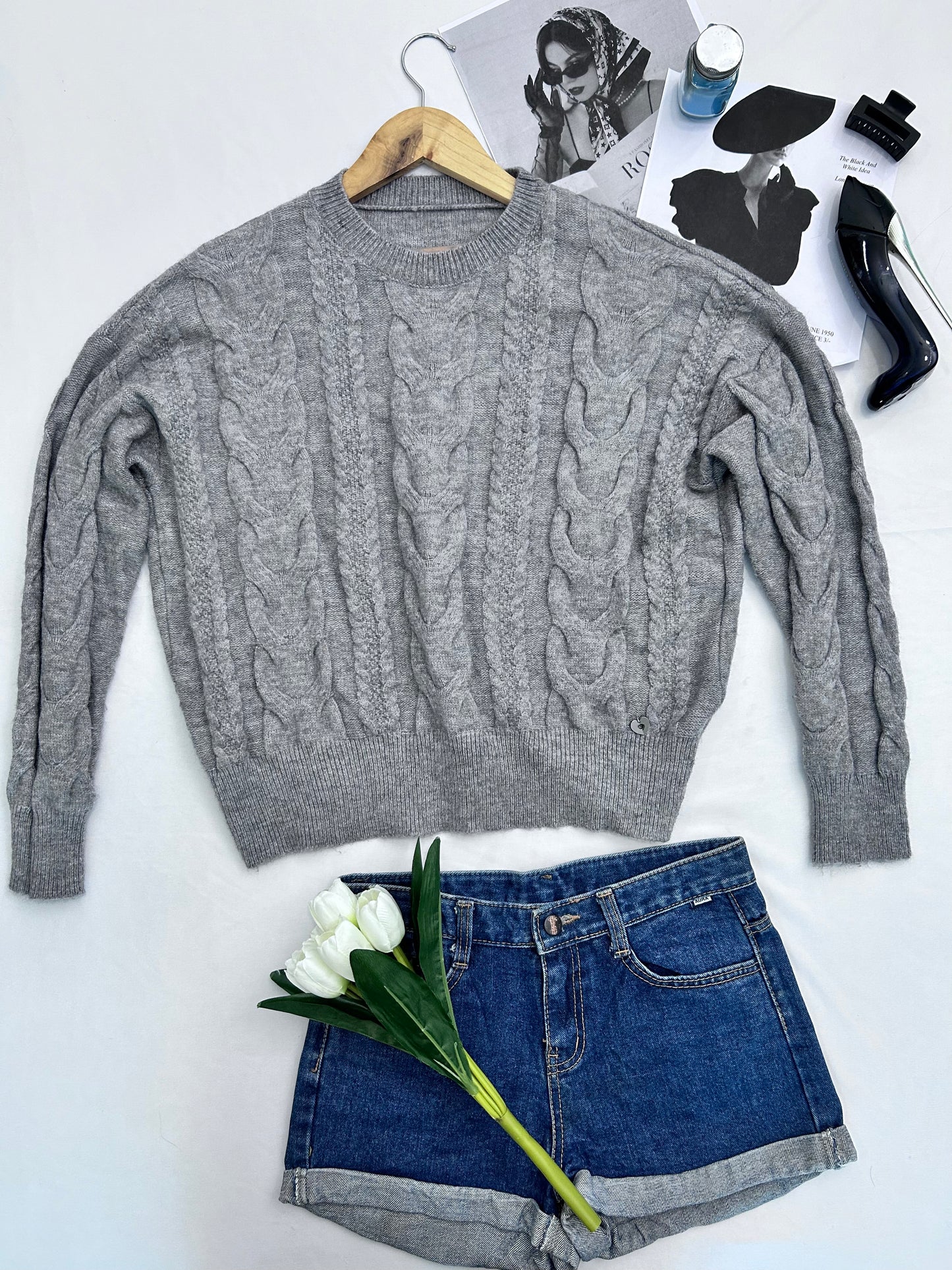 Grey cable knit pullover