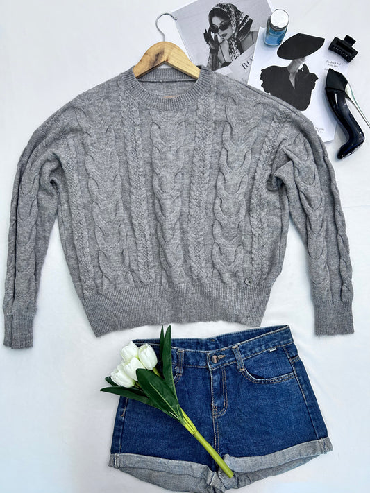 Grey cable knit pullover