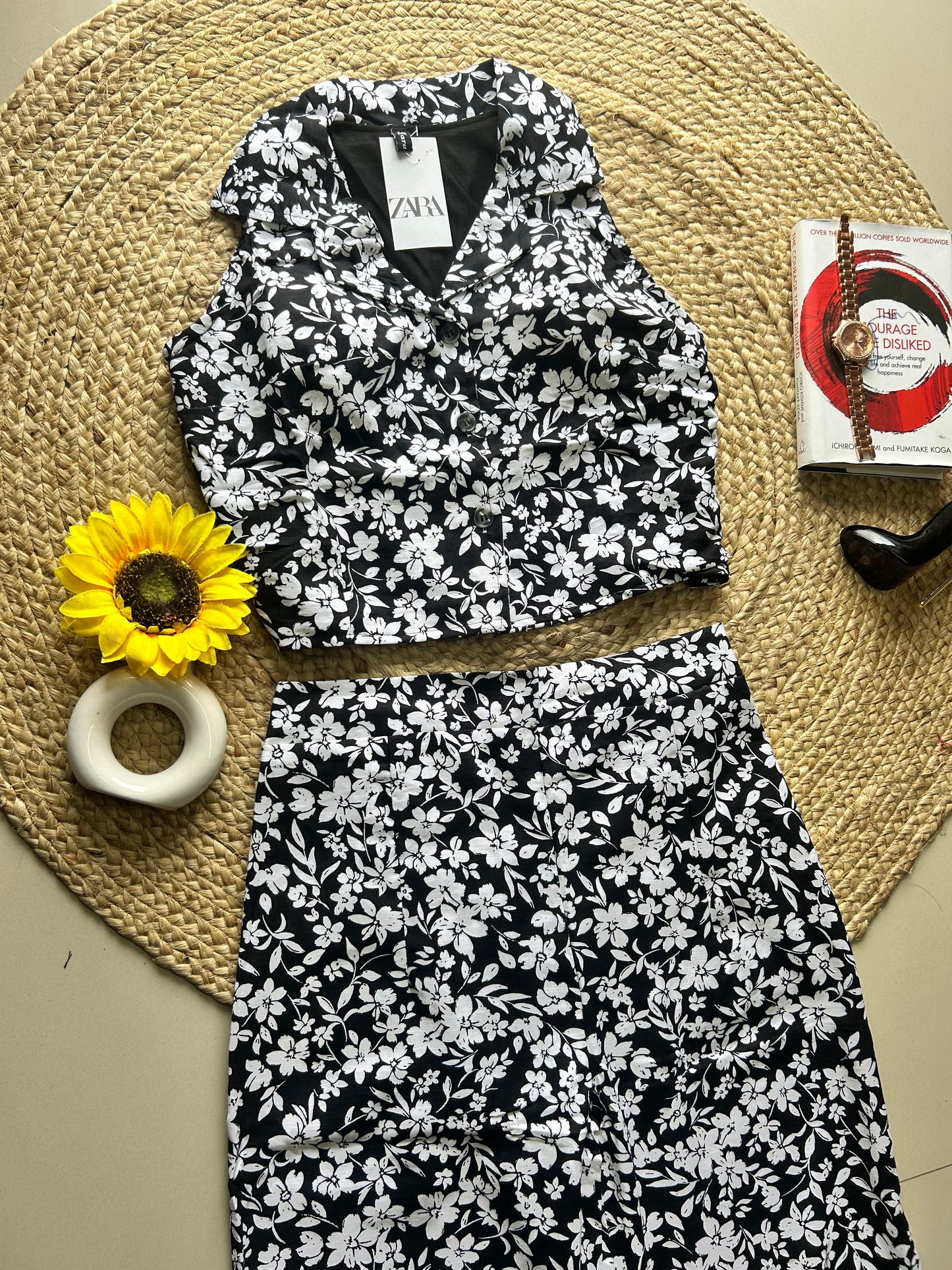 Black white floral printed Co -ord set