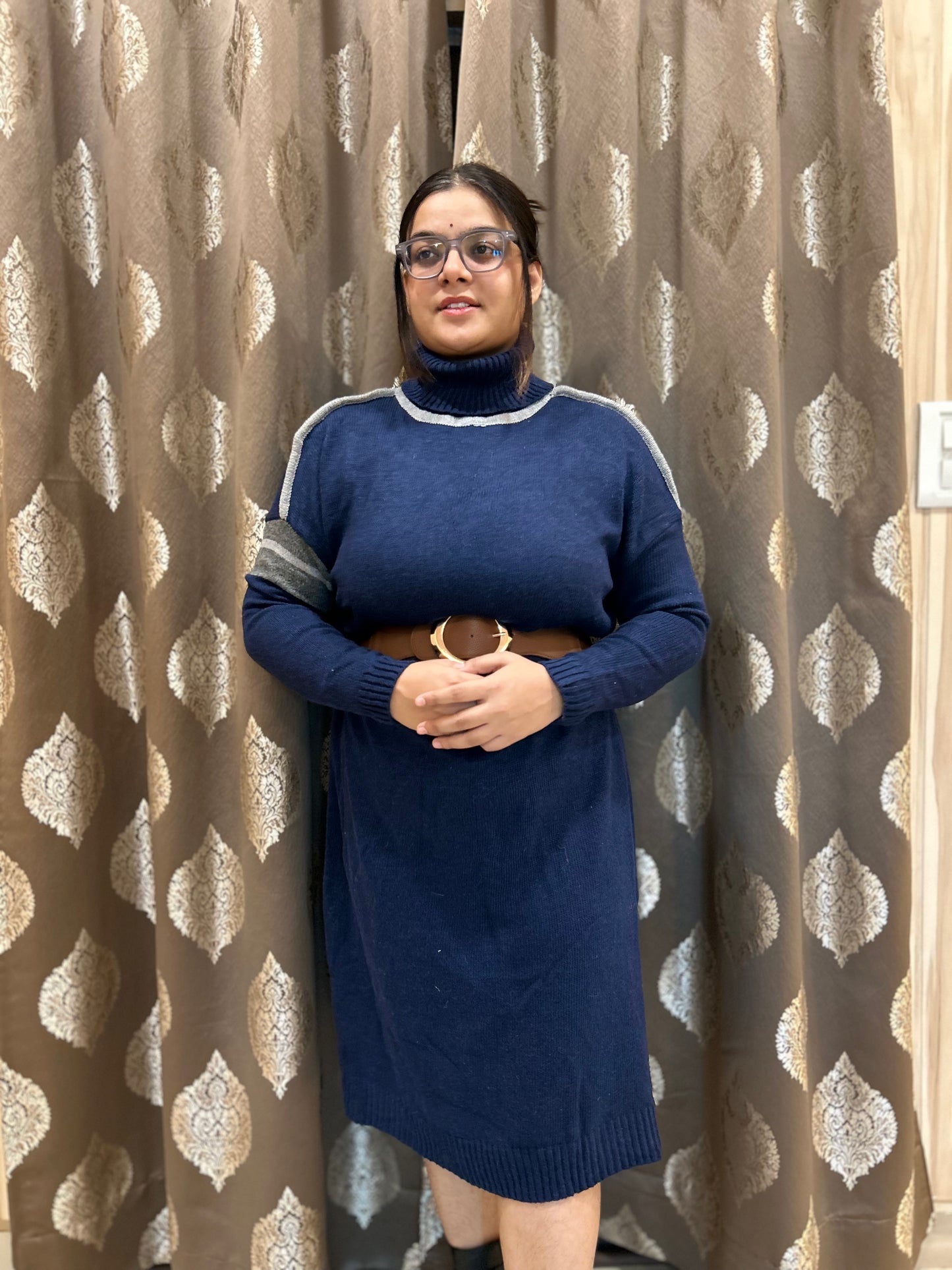 Navy Blue Highneck Top for Women | Boho Freesize Top