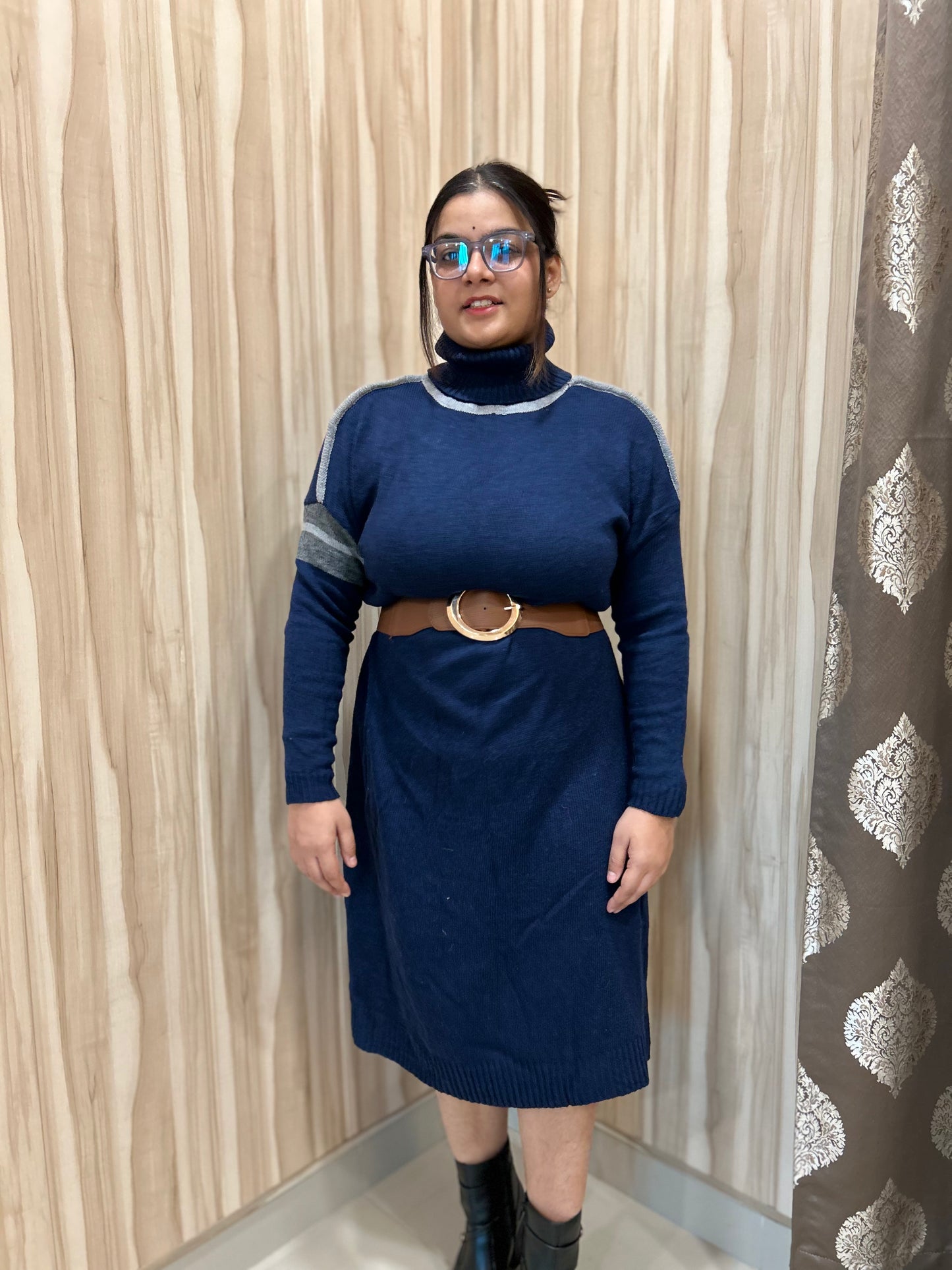 Navy Blue Highneck Top for Women | Boho Freesize Top