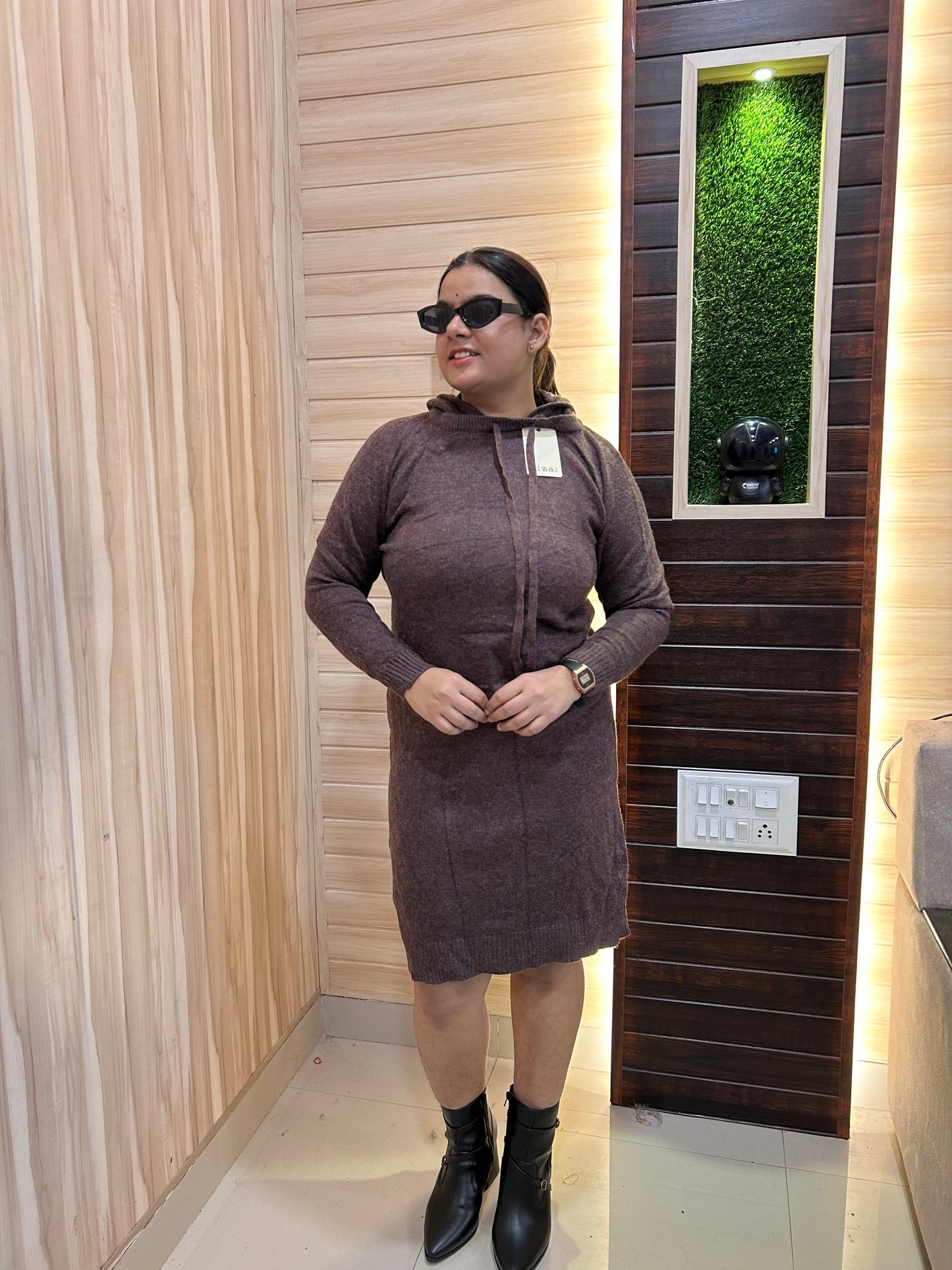 Brown Hoodie Dress for Women | Boho Freesize Surplus Dress