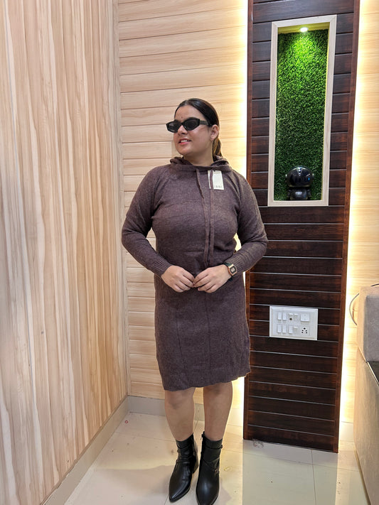 Brown Hoodie Dress for Women | Boho Freesize Surplus Dress