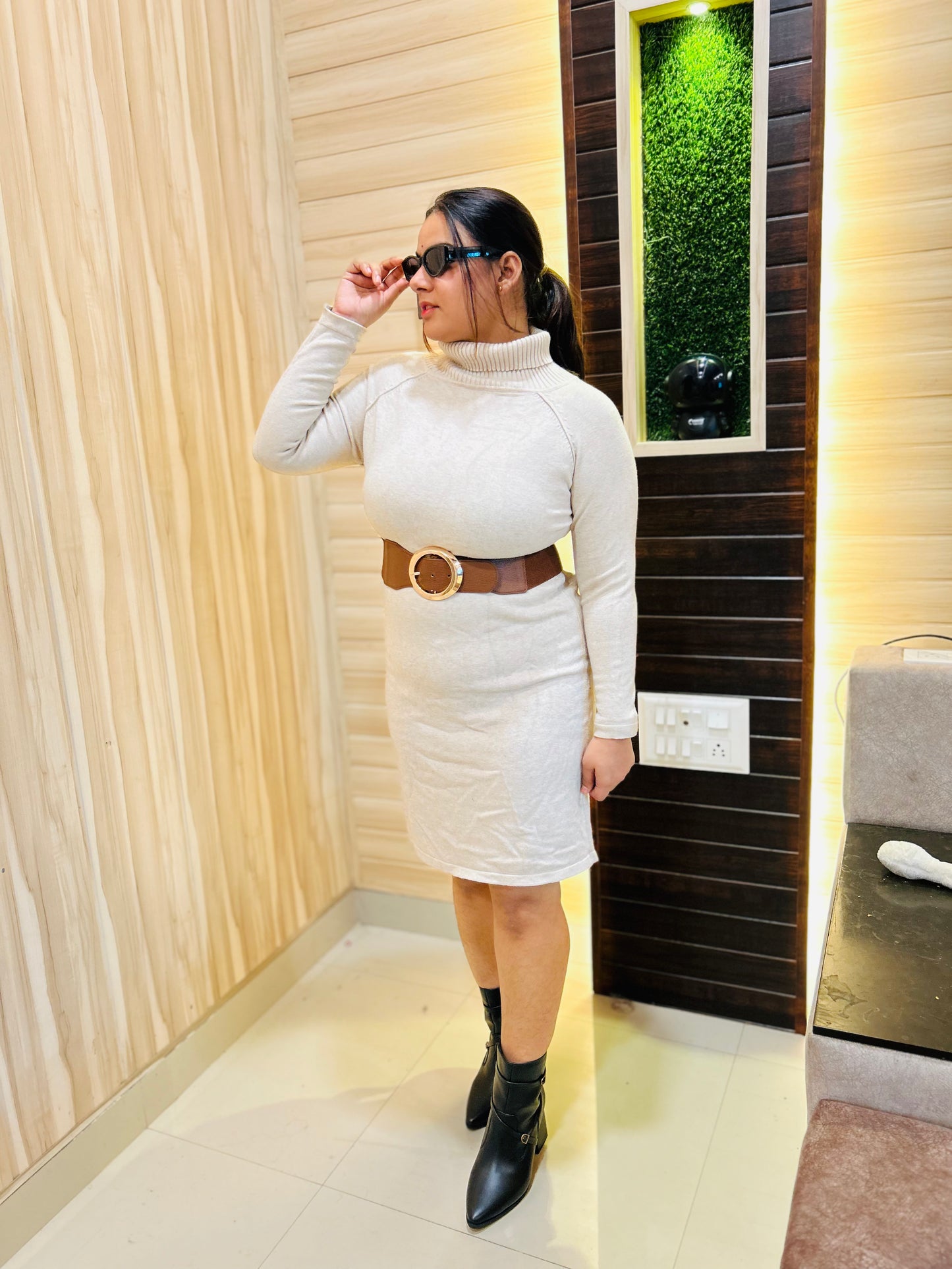 Off White Ribbed Dress for Women | Boho Freesize Surplus Dress