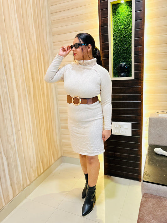 Off White Ribbed Dress for Women | Boho Freesize Surplus Dress