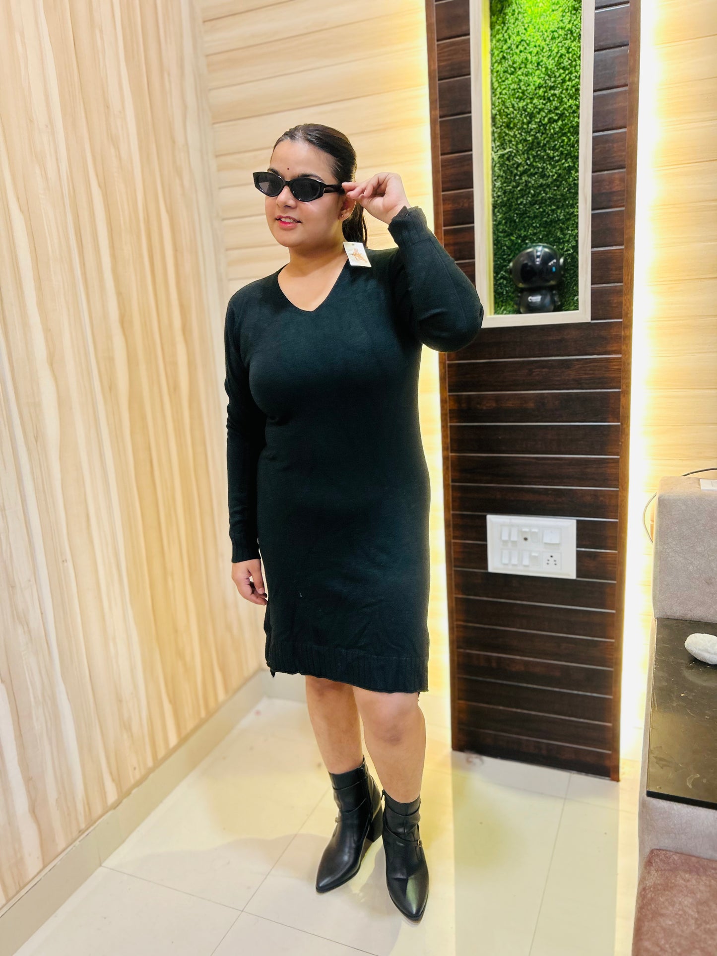 Black Ribbed Dress for Women | Boho Freesize Surplus Dress