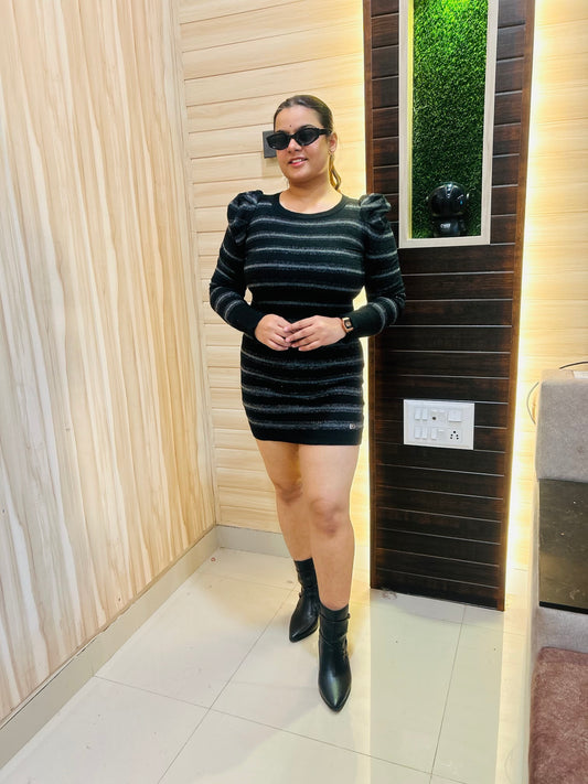 Black Stripe Cute Dress for Women | Boho Freesize Surplus Dress