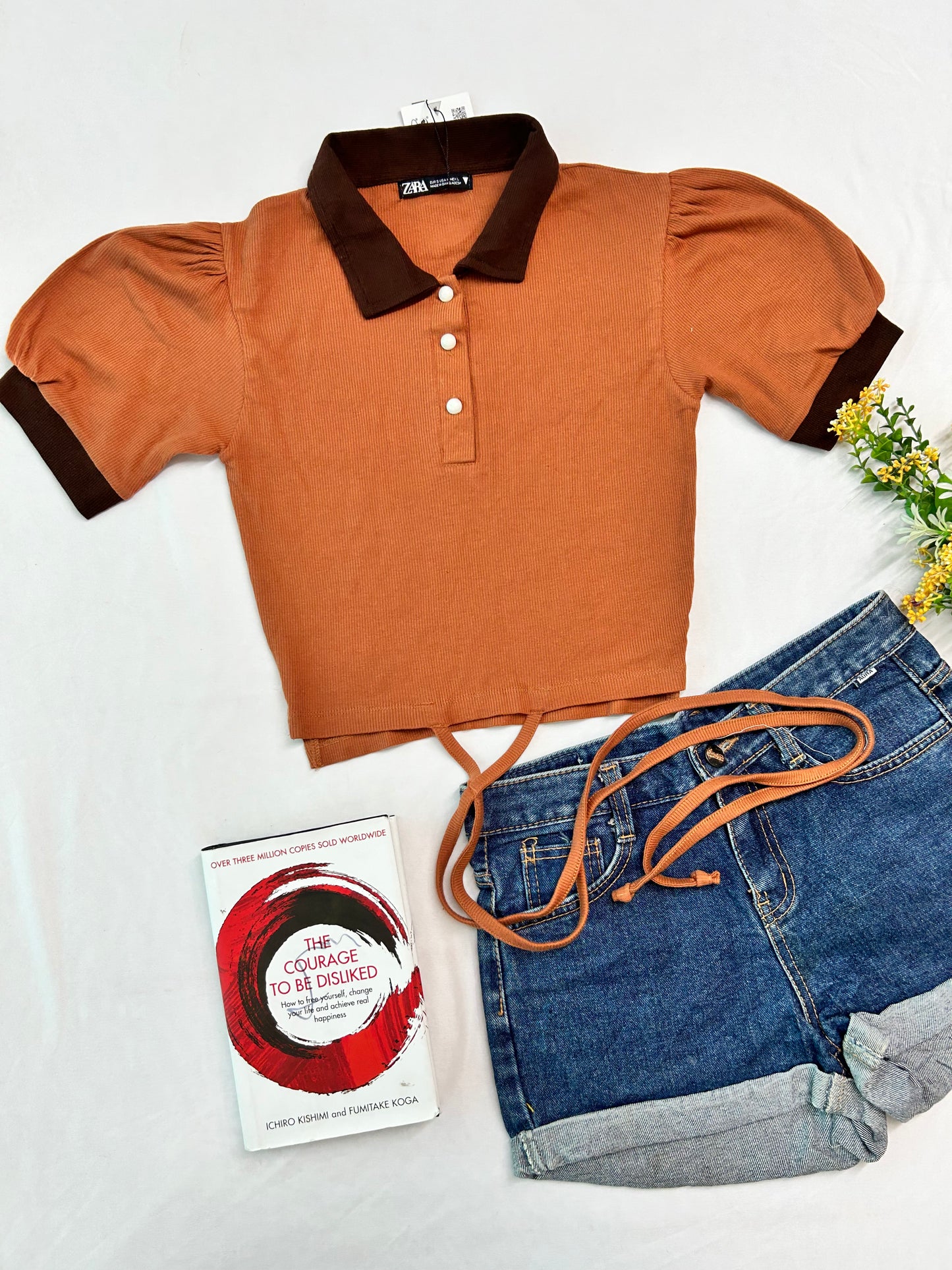 Brown contrast top with tie-up