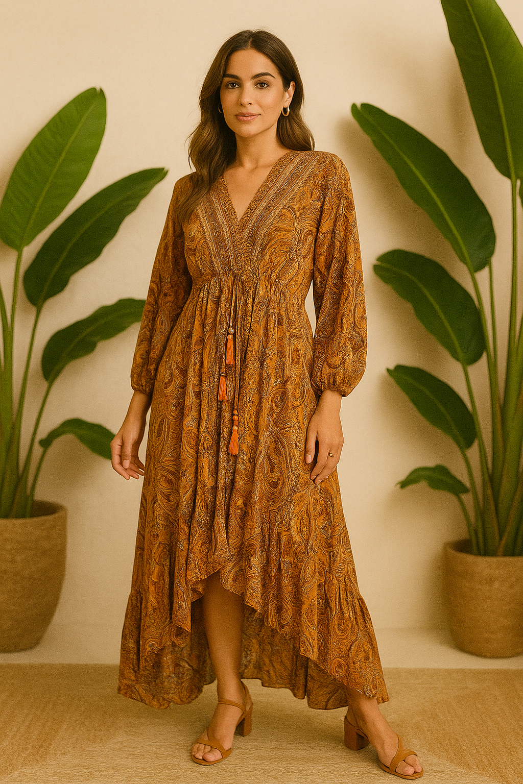 Yellow mustard paisley print full sleeves SUMMER DRESS