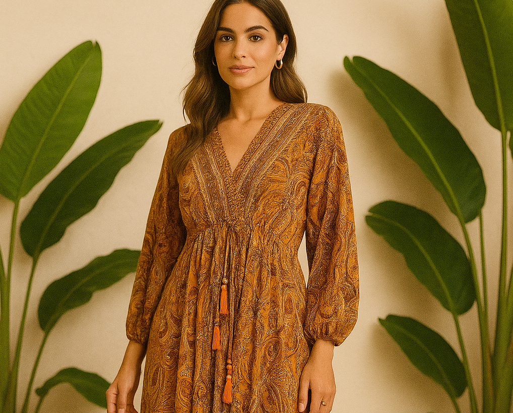 Yellow mustard paisley print full sleeves SUMMER DRESS