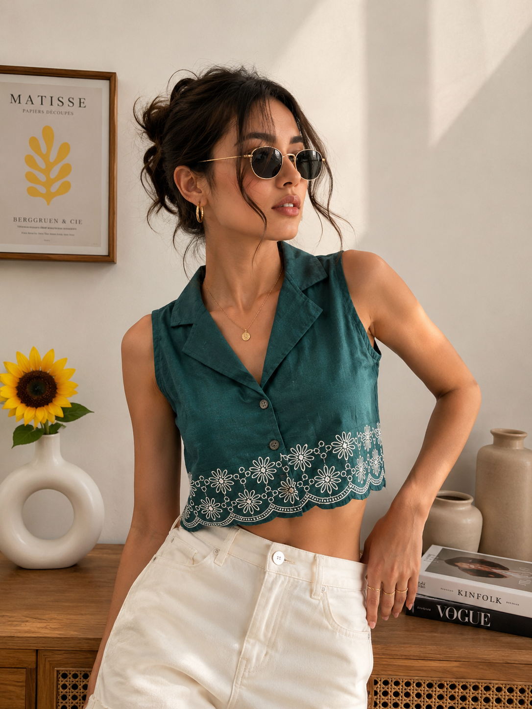 Emerald embroidery top