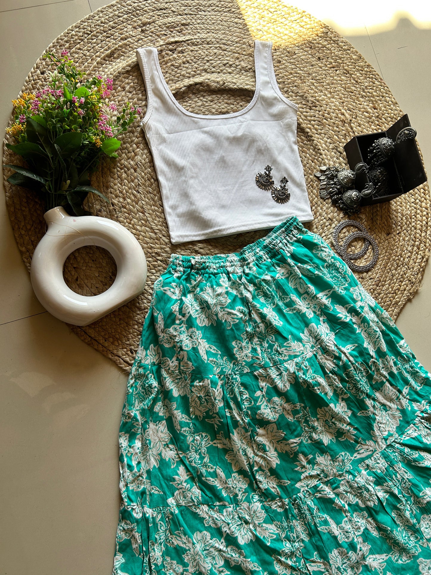 Cute green floral print
